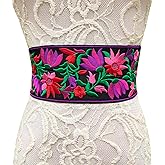 FANFAN Traditional Mexican Embroidery Belt for Women - Floral Adjustable Waist Sash with Tassels Folk Art Accessories E10