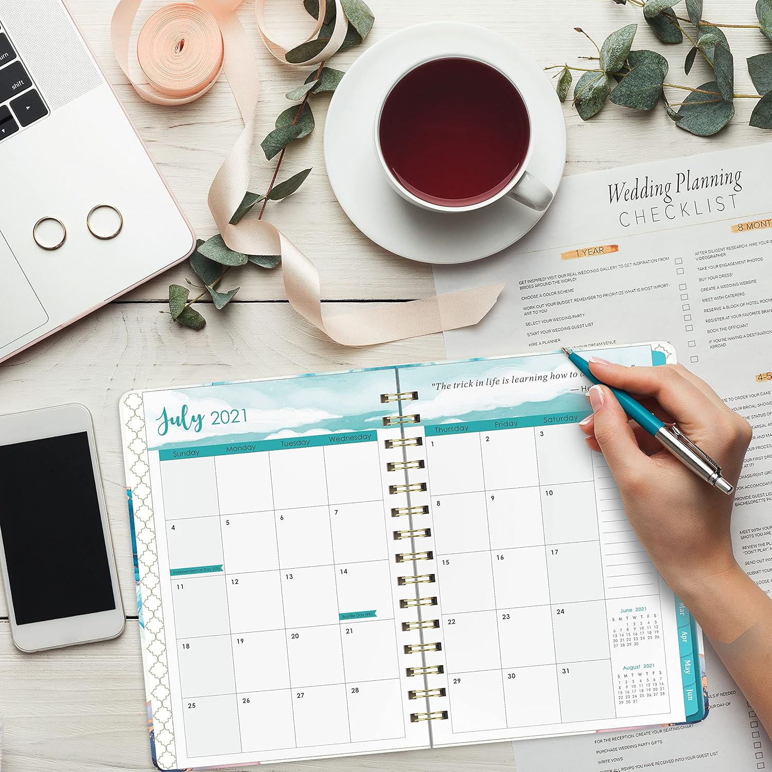 2021-2022 Planner - Academic Planner 2021-2022 Weekly & Monthly with Tabs, 6.3" x 8.4", July 2021 - June 2022, Hardcover with Back Pocket + Thick Paper + Twin-Wire Binding - Contrast Watercolor: Office Products