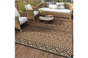 MontVoo-Outdoor Rug Carpet Waterproof 5x8 ft Reversible Patio Rug RV Camping Rugs Plastic Straw Outside Indoor Outdoor Area Rugs for Patio Deck Balcony Picnic Beach Outdoor Decor Boho Black Brown