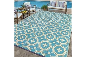 Vaukki Reversible Rug, Plastic Straw Outdoor Mat Fade Resistant Plastic Outdoor Patio Mat, Lightweight Ocean Area Carpet for Patio, RV, Camping, Deck, Backyard and Picnic (Aqua Blue, 5'x8')
