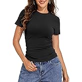 kayamiya Womens Short Sleeve Basic Tees Crew Neck Slim Fitted Cotton Shirts Trendy Going Out Tops