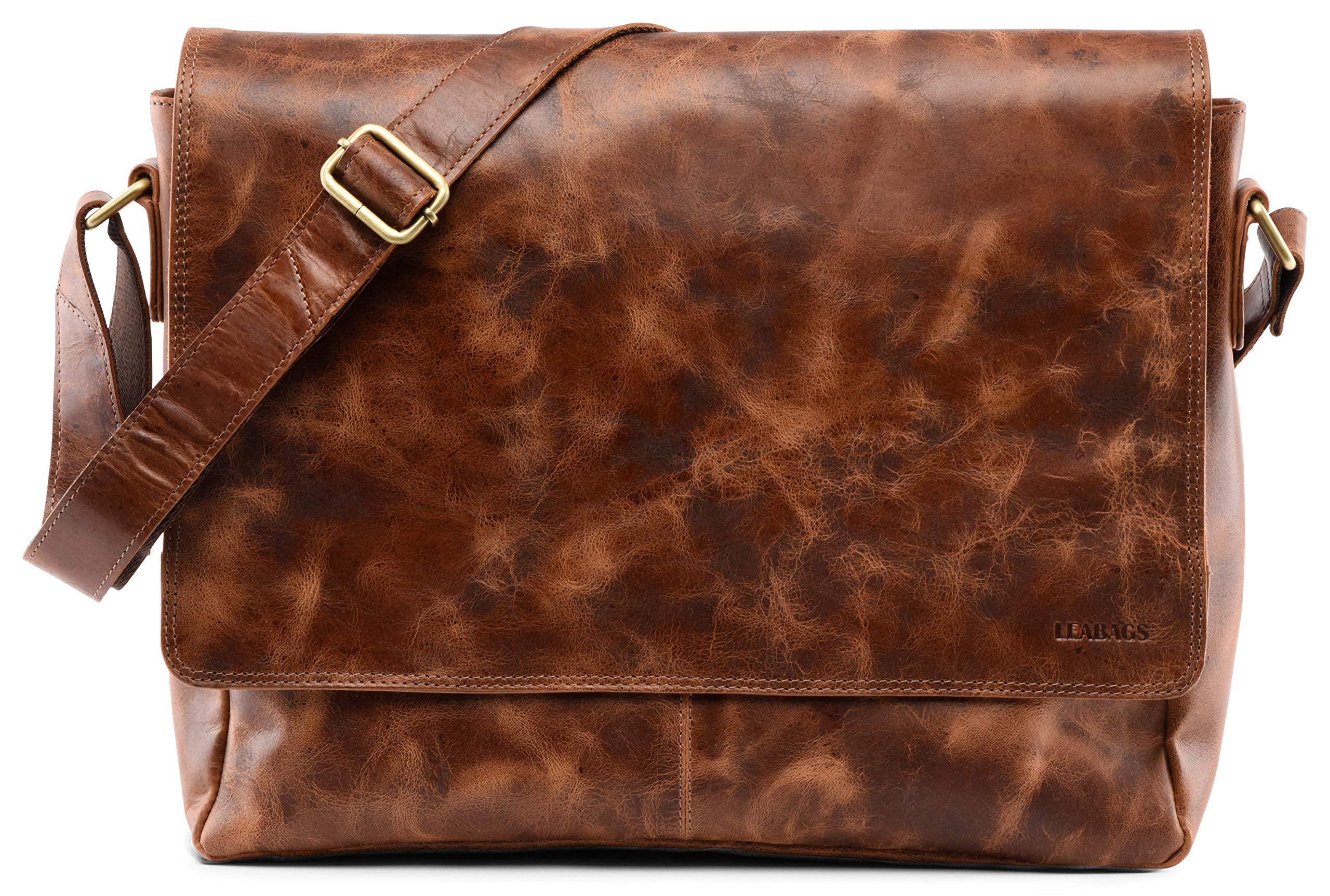 LEABAGS Oxford shoulder bag made of genuine buffalo leather in vintage look I laptop bag up to 15 inch I messenger bag I leather bag I shoulder bag I briefcase I 38x10x31cm