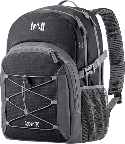 Trail Outdoor Aspen 30L Day Pack Backpack with USB Port Water Resistant