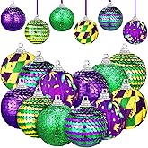 Sratte 24 Pcs 12 Pcs Mardi Gras Ball Ornaments for Tree 1.97 Inch Shatterproof Mardi Gras Sequin Hanging Decoration Purple Green Yellow Tree Ornament Carnival Glitter Balls for New Orleans Masquerade