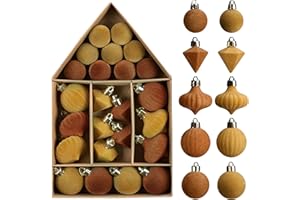 DECOR BY HANNAH DecorbyHannah Mini Velvet Christmas Ornaments, 24ct Brown and Gold Small Velvet Ornaments for Christmas Fall Tree Decor, Shatterproof Flocked Christmas Tree Ornaments Decorations for Home, Halloween