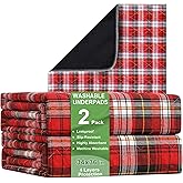 Bed Pads Washable Waterproof, Incontinence Bed Pads for Women and Men, Reusable Mattress Protector Underpads, Non-Slip, 36" x 34", Red Plaid, 2 Pack