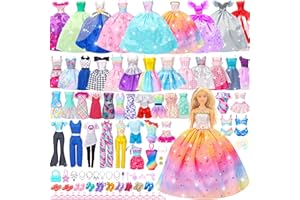 Style Shine 70 Pcs Doll Clothes and Accessories,2 Wedding Gown 6 Fashion Dresses 2 Set Casual Outfits 1 Top 1 Pant Bikini 1 Swimsuit,20 Hanger 10 Shoe 27 Accessories Toys for Girls Kids Birthday Gift