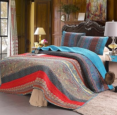 Exclusivo Mezcla 3-Piece Paisley Boho Queen Cotton Quilt Set