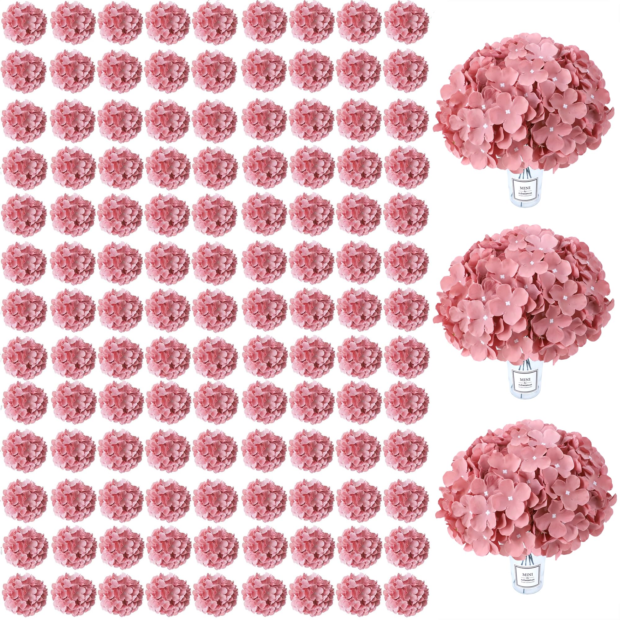 AVIVIHO 105PCS Dusty Rose Fake Flowers Hydrangea Artificial Flowers Bulk (Not Squished, No Steaming Need) Silk Flowers with Stems for Wedding Decor,Home,Baby Shower,Table Centerpieces Decoration Image