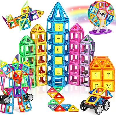 COOLJOY Magnetic Building Blocks 117 PCS Ferris Wheel Letters Numbers Kit