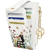 Miss Adola Cute Card Wallet Women - Small Wallets with Keychain Folwer Cat RFID Credit Cardholder Aesthetic Fashion Design Coin Purse for Female Ladies Teen Girls
