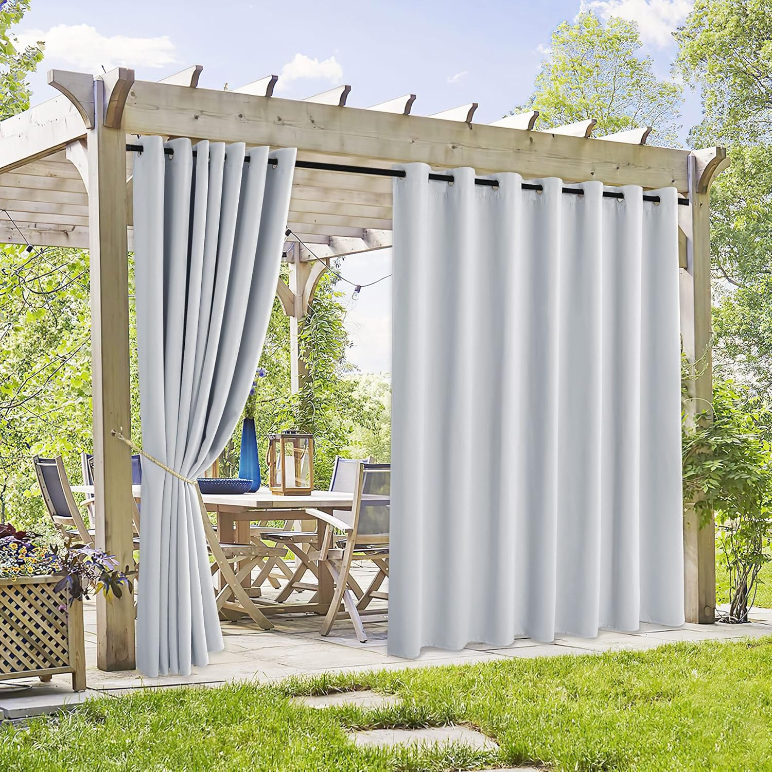 Outdoor Curtains - RYB HOME Extra Wide Outdoor Curtains 2 Panels - Blackout Waterproof Privacy Protect Outside Curtains for Patio Gazebo Balcony Lanai Hot Tub Pergola, Wide 105 x Long 84 inches, Grayish White