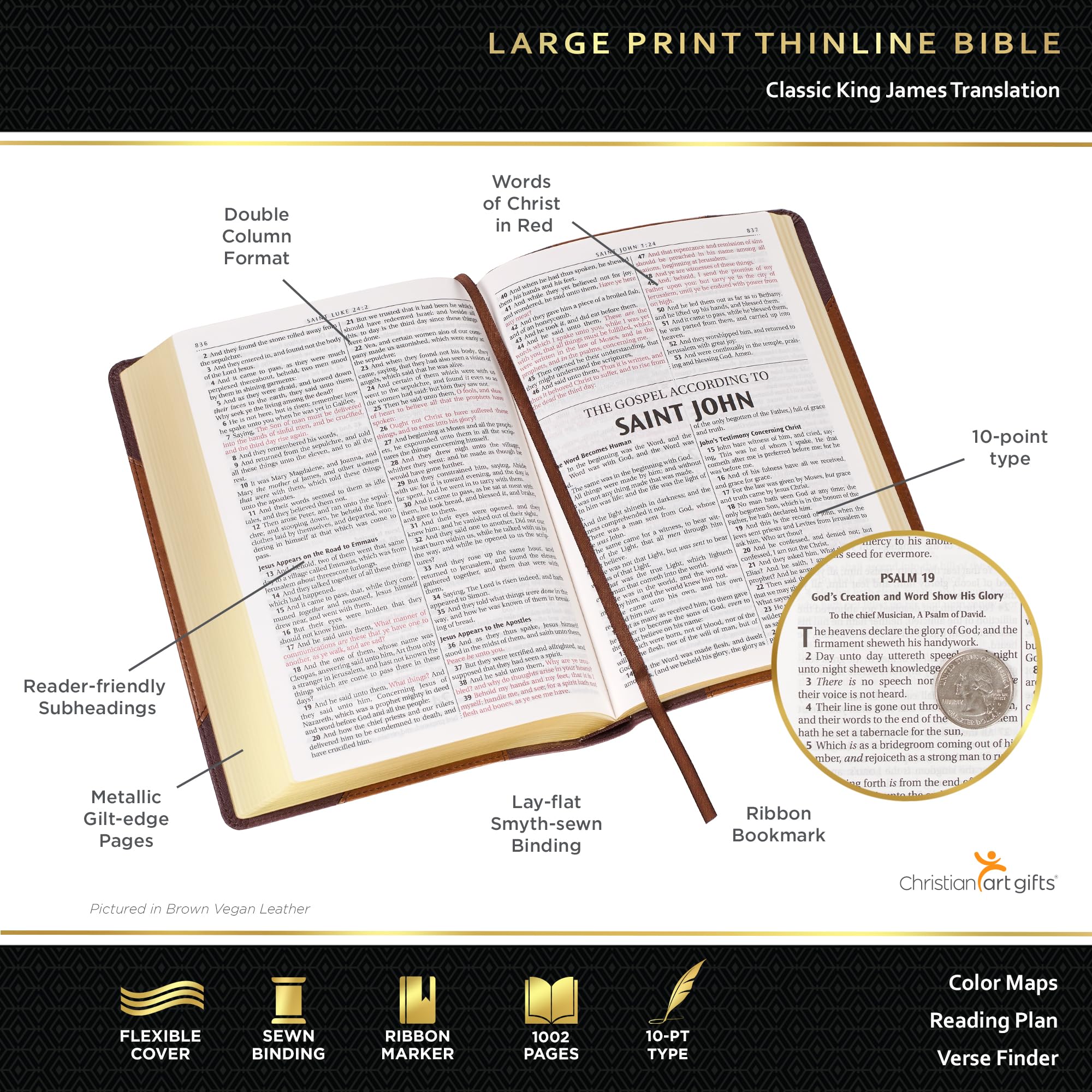 KJV Holy Bible, Thinline Large Print Faux Leather Red Letter Edition Ribbon Marker, King James Version, Brown Two-tone (KJV Thinline LP Editions) KJV Holy Bible, Thinline Large Print Faux Leather Red Letter Edition Ribbon Marker, King James Version, Brown Two-tone (KJV Thinline LP Editions) Imitation Leather