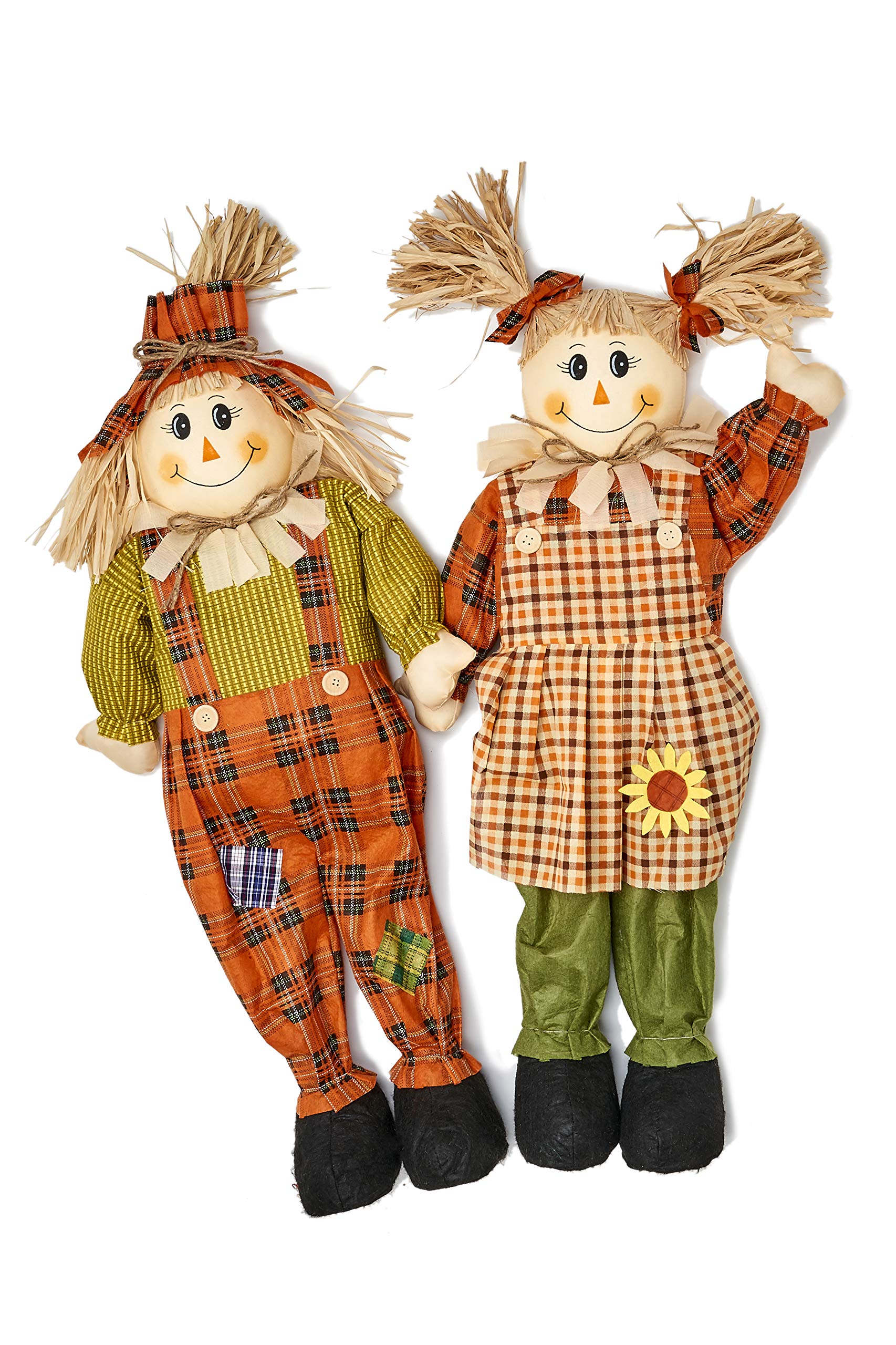 Photo 1 of *used*Worth Imports 33" Standing Boy and Girl, Set of 2 Scarecrow, OrangeYellowGreen