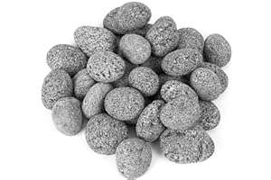 Skyflame Black Natural Tumbled Stones Round Lava Rock Pebbles for Indoor Outdoor Gas Fire Pit | Fireplaces | Garden Landscaping Decoration | Cultivation of Potted Plants | 10 Pounds | 1-2 Inch Size