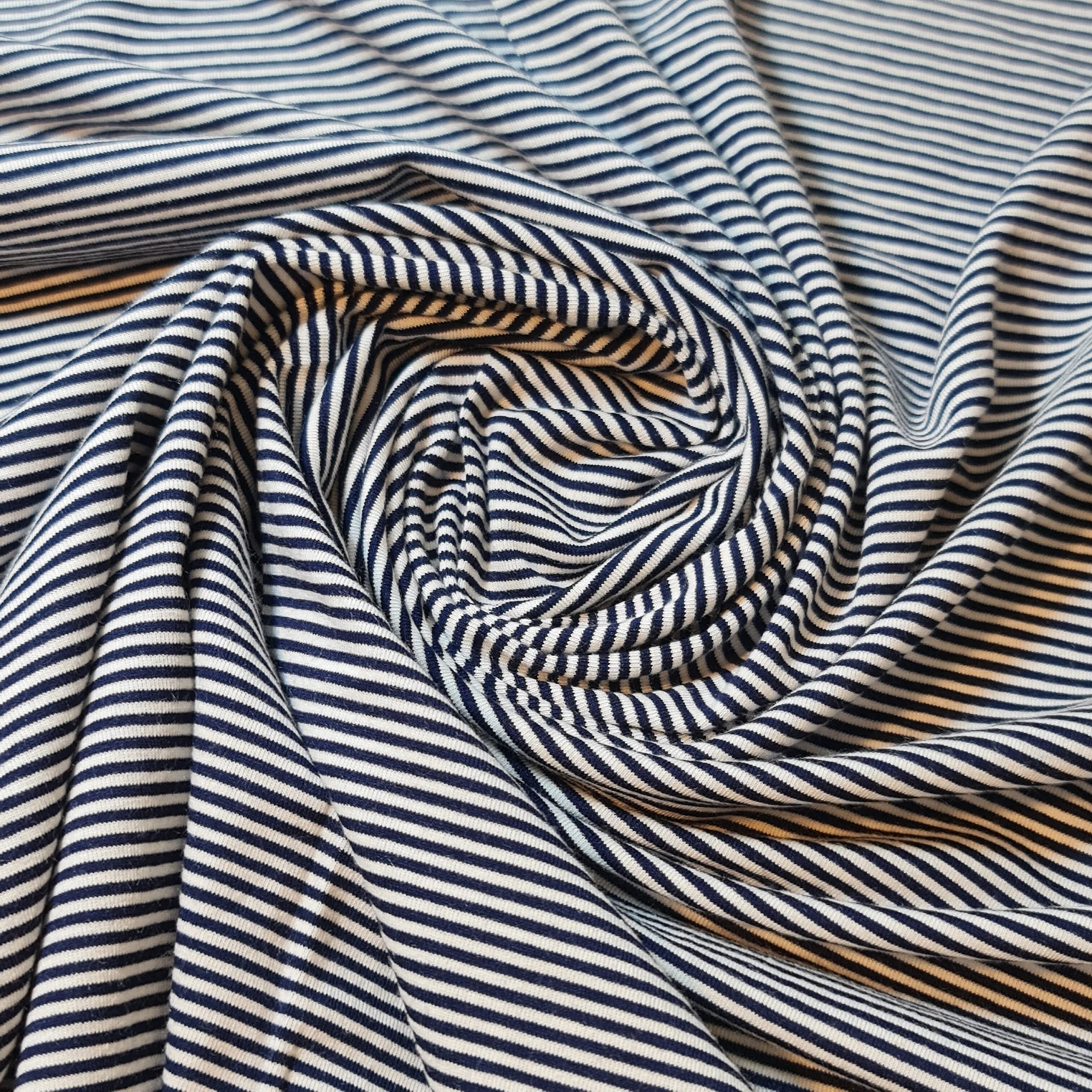 Soft Printed Cotton Jersey Stretch Knit Fabric – Ideal for T-Shirts, Babywear, Dressmaking & Crafts | 58" (150cm) Wide | Sold Per Meter (Pre-Cut) (White Navy Pinstripe) — image 1