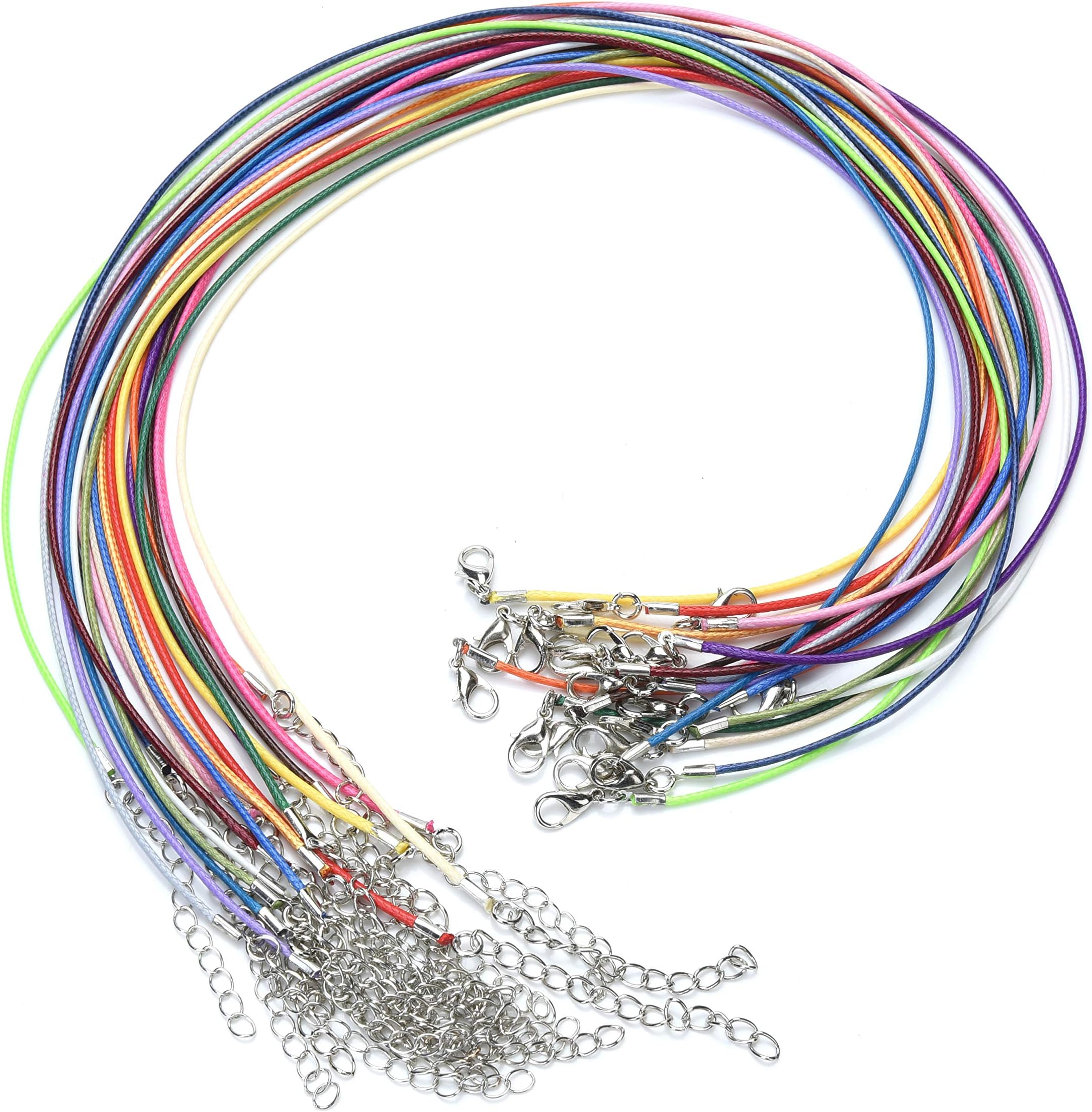 20 Pcs 18''/1.5mm Waxed Cotton Necklace with Lobster Clasp for DIY Jewelry Making (1 pcs per Color）
