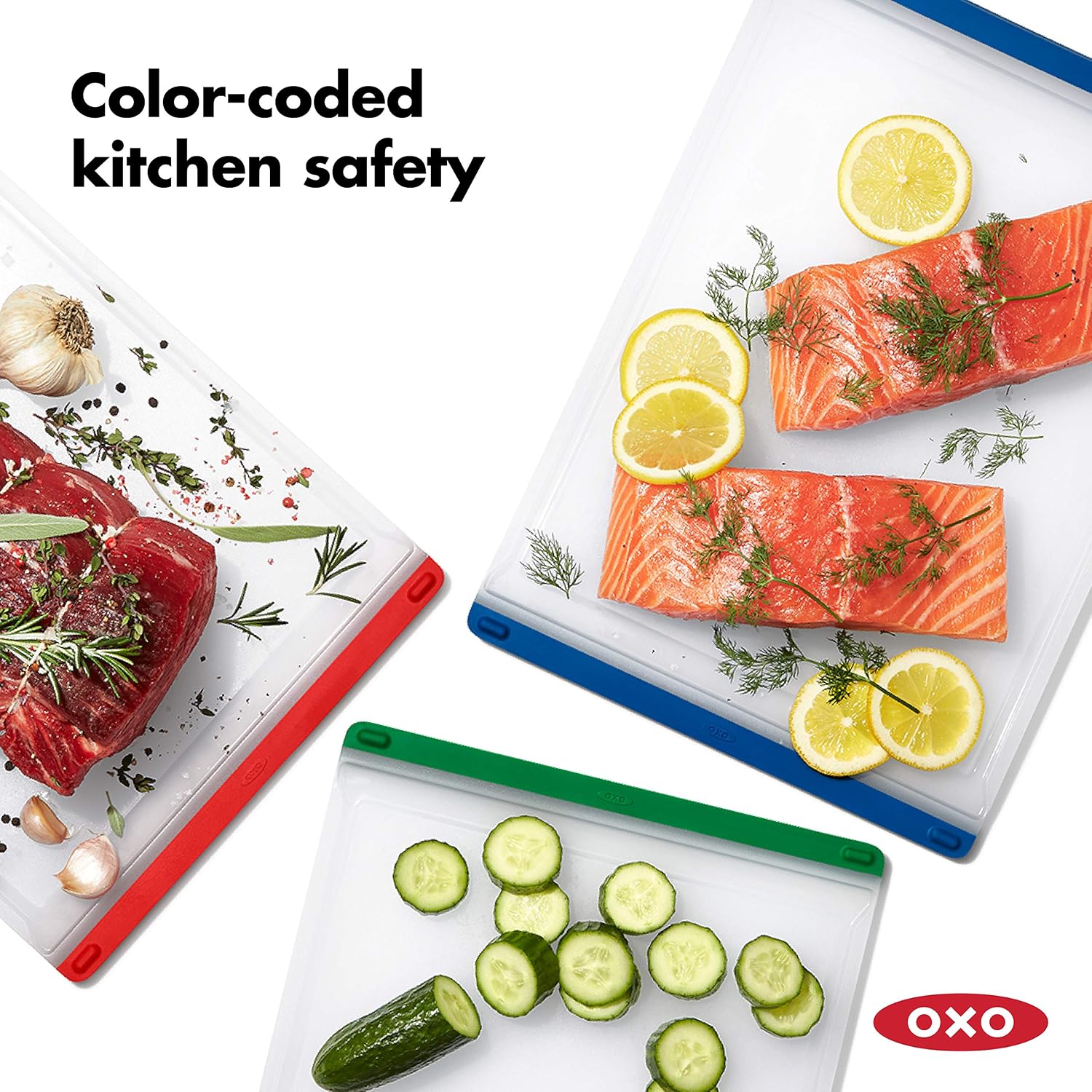 OXO Good Grips 3-Piece Everyday Cutting Board Set, Green,red, Small/Medium/Large (3 Pieces) - Image 3