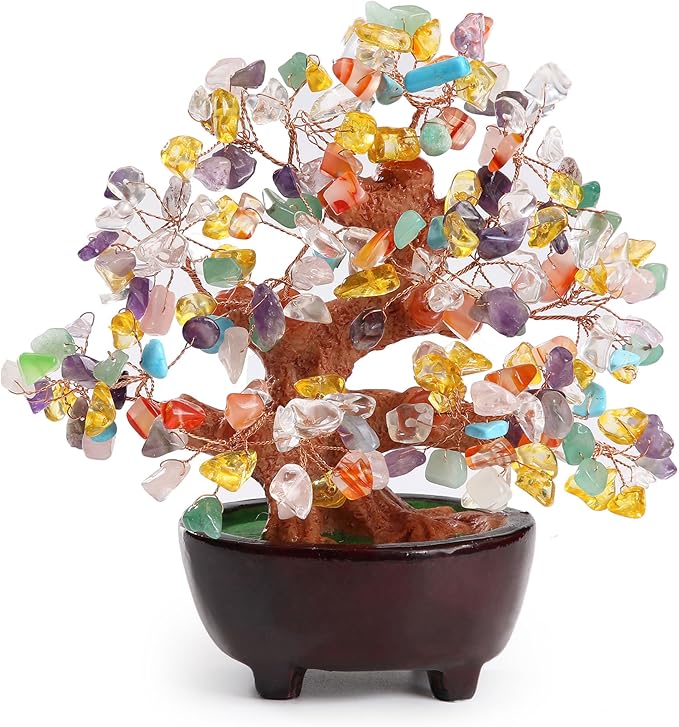 HapiLeap Árbol de Dinero, Gemas Feng Shui Adornos de árbol de Cristal