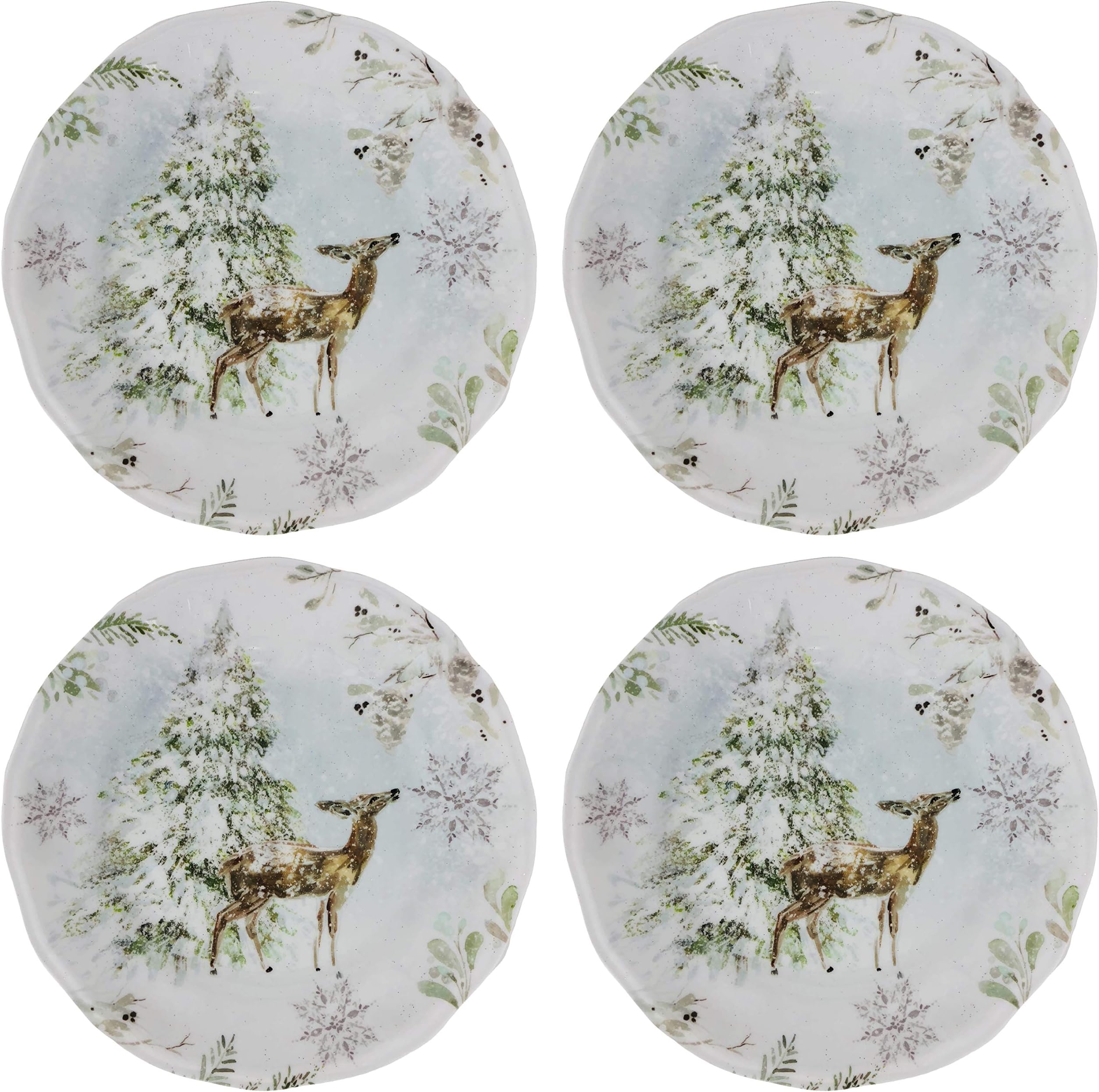 Winter Deer Melamine Salad Plates Christmas Holiday Glitter Design Set of 4