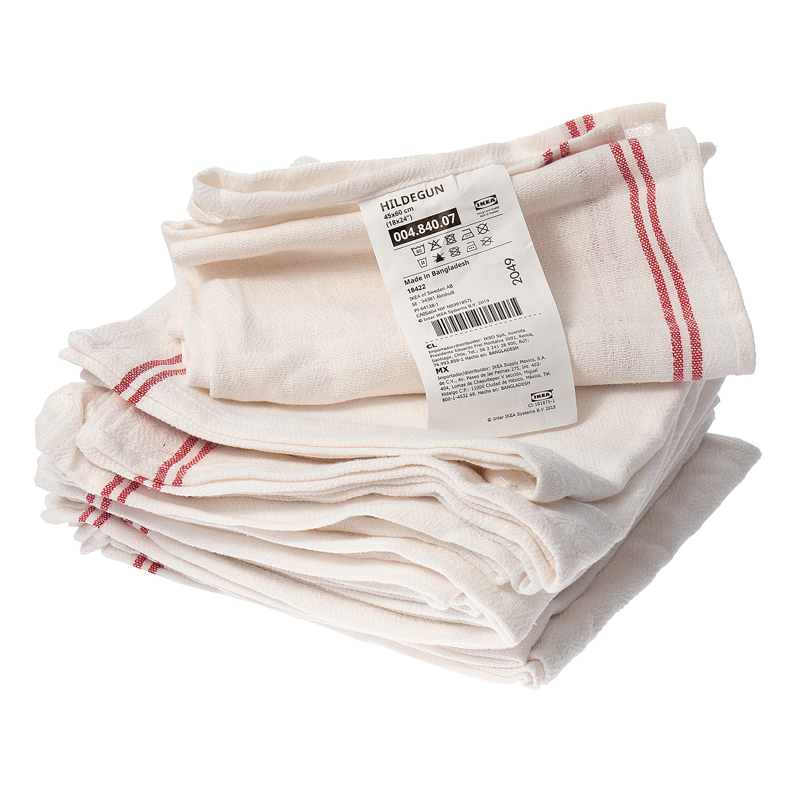 IKEA HILDEGUN Tea Towels, White/Red Stripe, 45x60 Centimetres - Set of 12