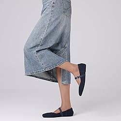 CELNEPHO Blue Mary Jane Flats for Women Square Toe