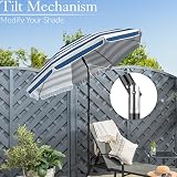 CHRISTOW Beach Umbrella 2m Tilting Parasol UV 30+ with Bag Blue Striped view 5