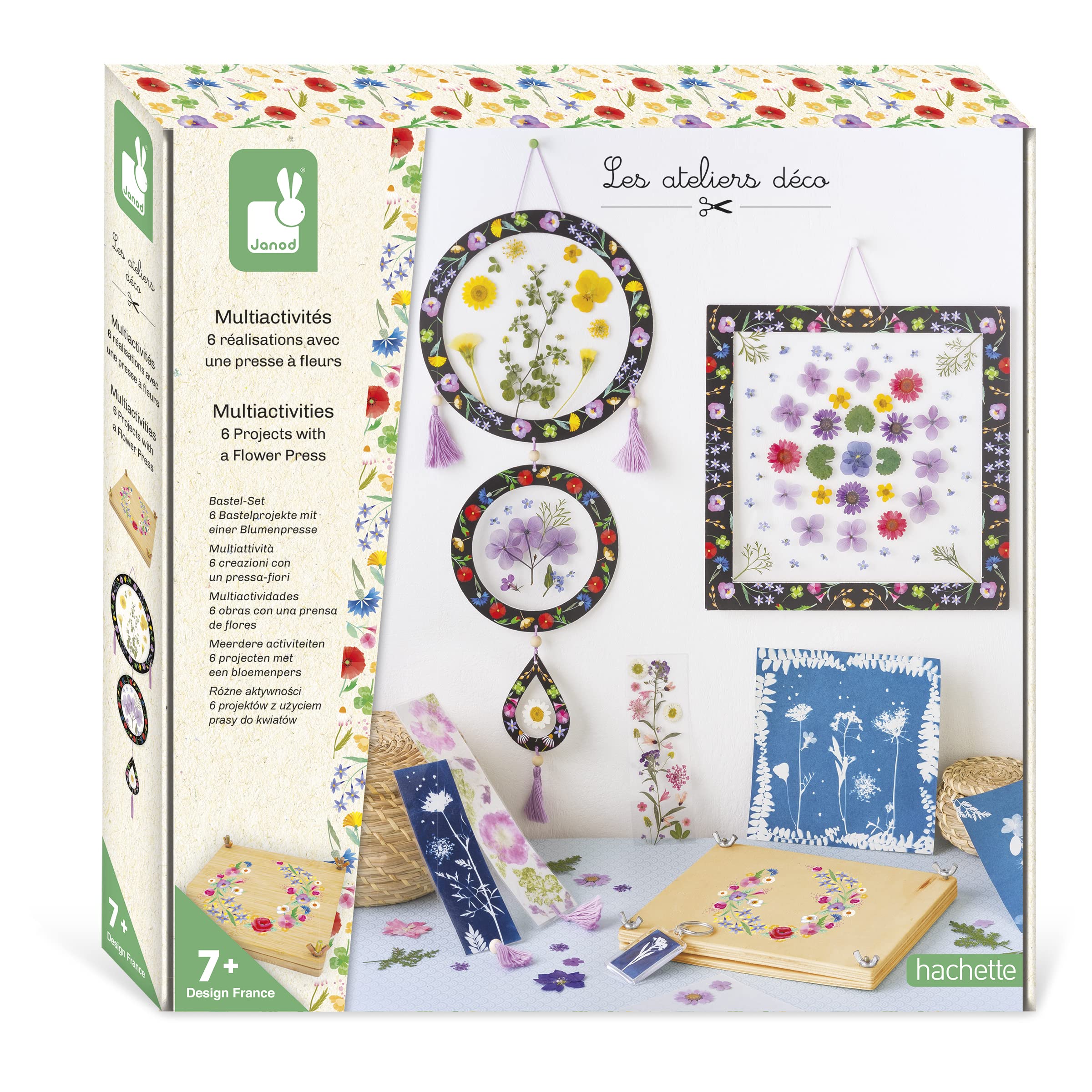 Janod - Children’s Flower Press Kit - 6 Activities to Do - Les Ateliers Déco - Children’s Arts & Crafts Kit - Fine Motor Skills & Concentration - 7 Years +, J07879