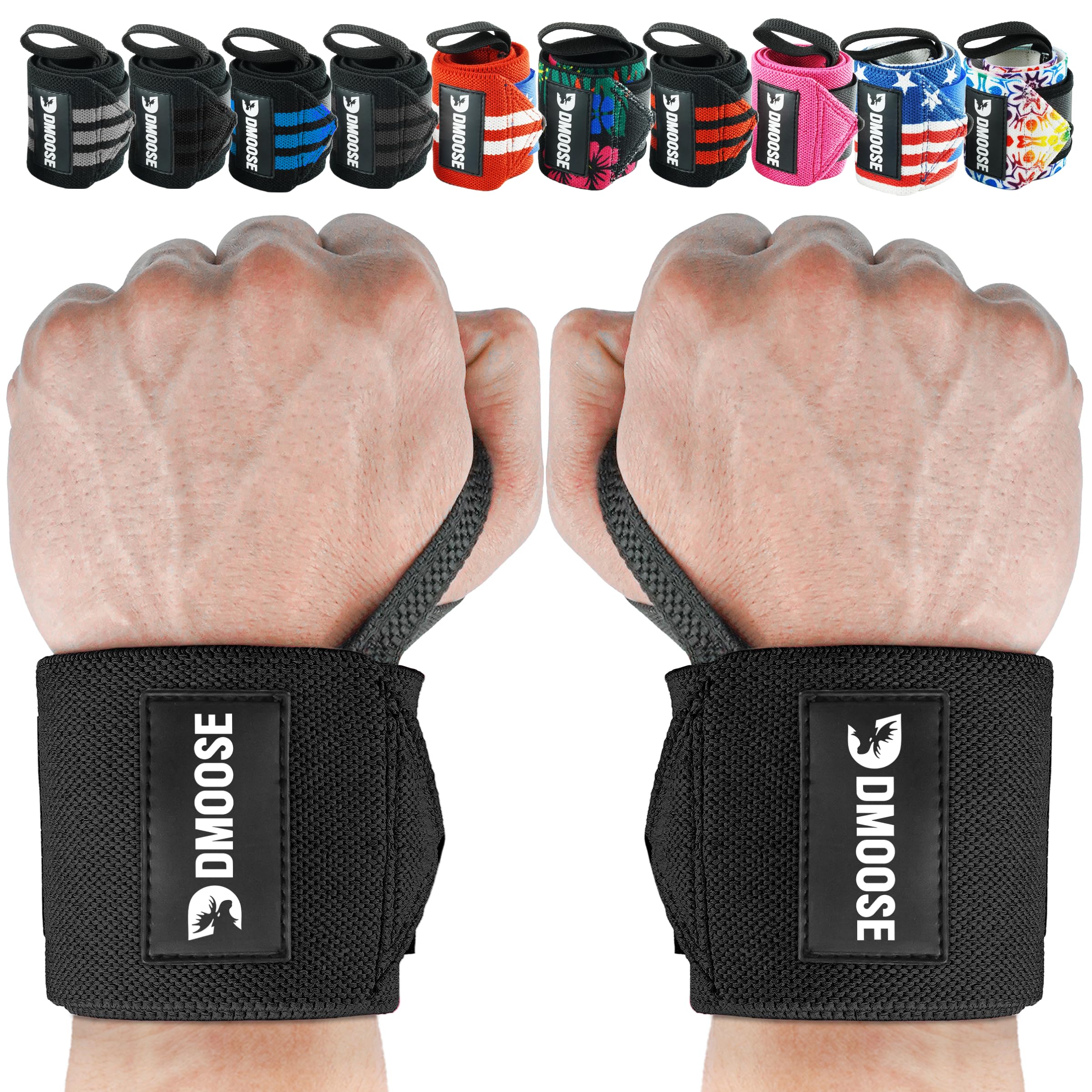 Photo 1 of DMoose Wrist Straps for Weightlifting 12 and 18 Inches Thumb Loops with Wrist Support for Workouts Powerlifting Wrist Straps for Weight Lifting Men and Women Black II