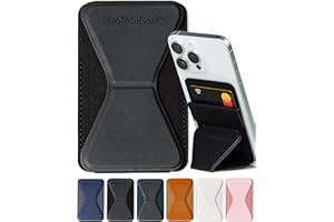Elite Tech Gear Secure Phone Card Holder with Adjustable Stand - Compatible with iPhone & Android - Adhesive Phone Case Wallet for Cards - Vegan Leather - Black