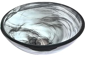 ANZZI Mezzo ModernTempered Glass Vessel Bowl Sink in Slumber Wisp | Grey Top Mount Bathroom sinks above counter | Round Vanity Countertop Sink Bowl with Pop Up Drain | LS-AZ054