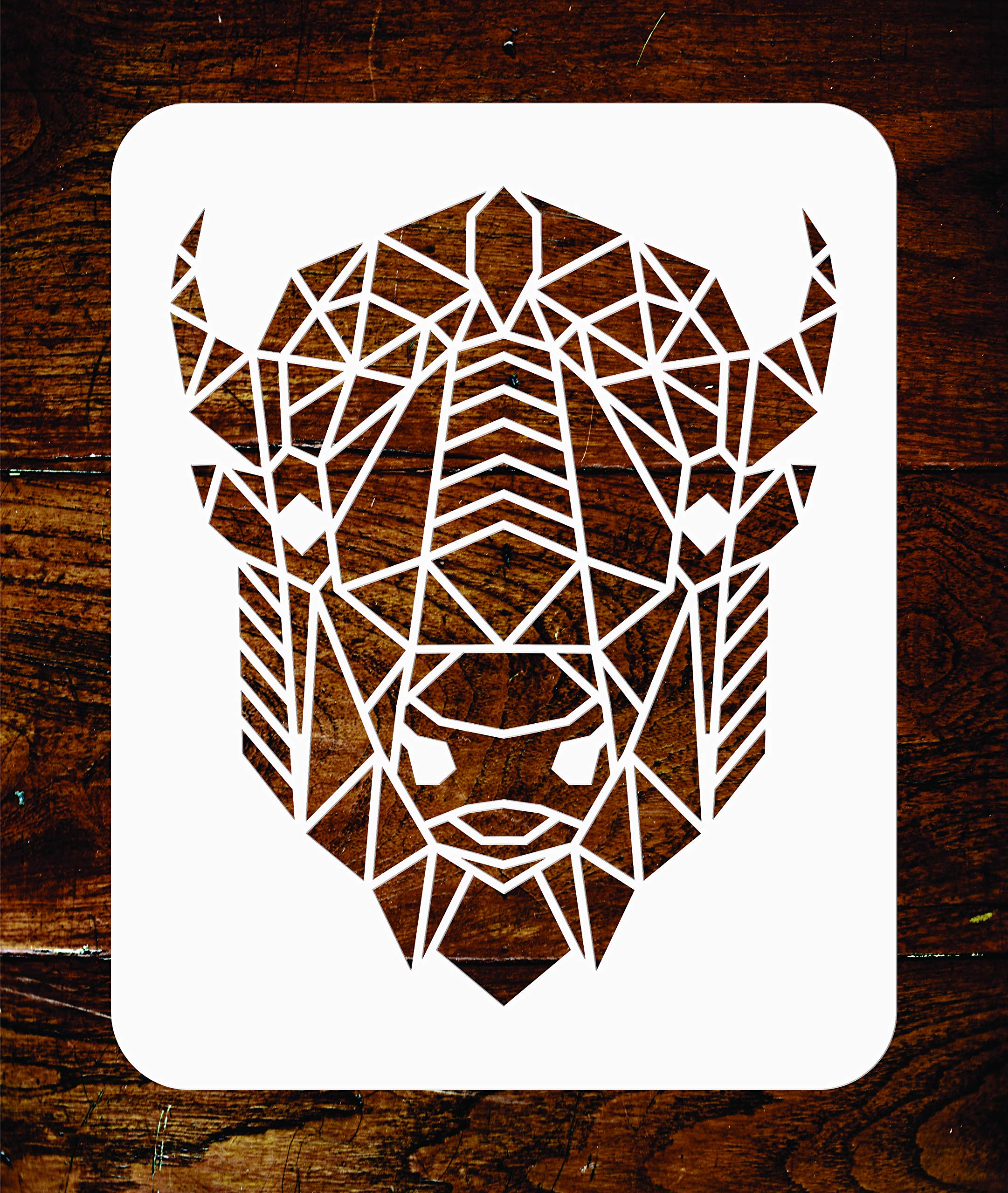 Bison Stencil - 11.5 x 14 cm - Reusable Geometric Decor American Buffalo Head Wall Stencil Template - Use on Paper Projects Scrapbook Journal Walls Floors Fabric Furniture Glass Wood etc.