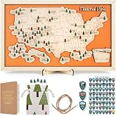 US National Parks Map Tracker, Wooden National Park Checklist Wall Art | Track 63 National Parks, Includes Parks Journal, Custom Nameplate, 3 Ways to Display, Adventure Gift for Couples &amp; Families