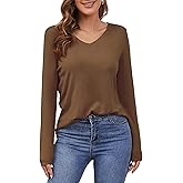 Women's V Neck Pullover Sweater Long Sleeve Soft Knit Lightweight Jumper Tops