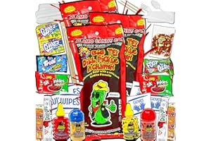 Chamoy Pickle Kit for 3 pack by ELM 360. TikTok Pickle Chamoy Kit Mess Free Kit. Includes The Big Dill Pickle in Chamoy, Lucas Salsagheti, Fruit by the Foot, Pulparindo, Gushers. 31 pcs