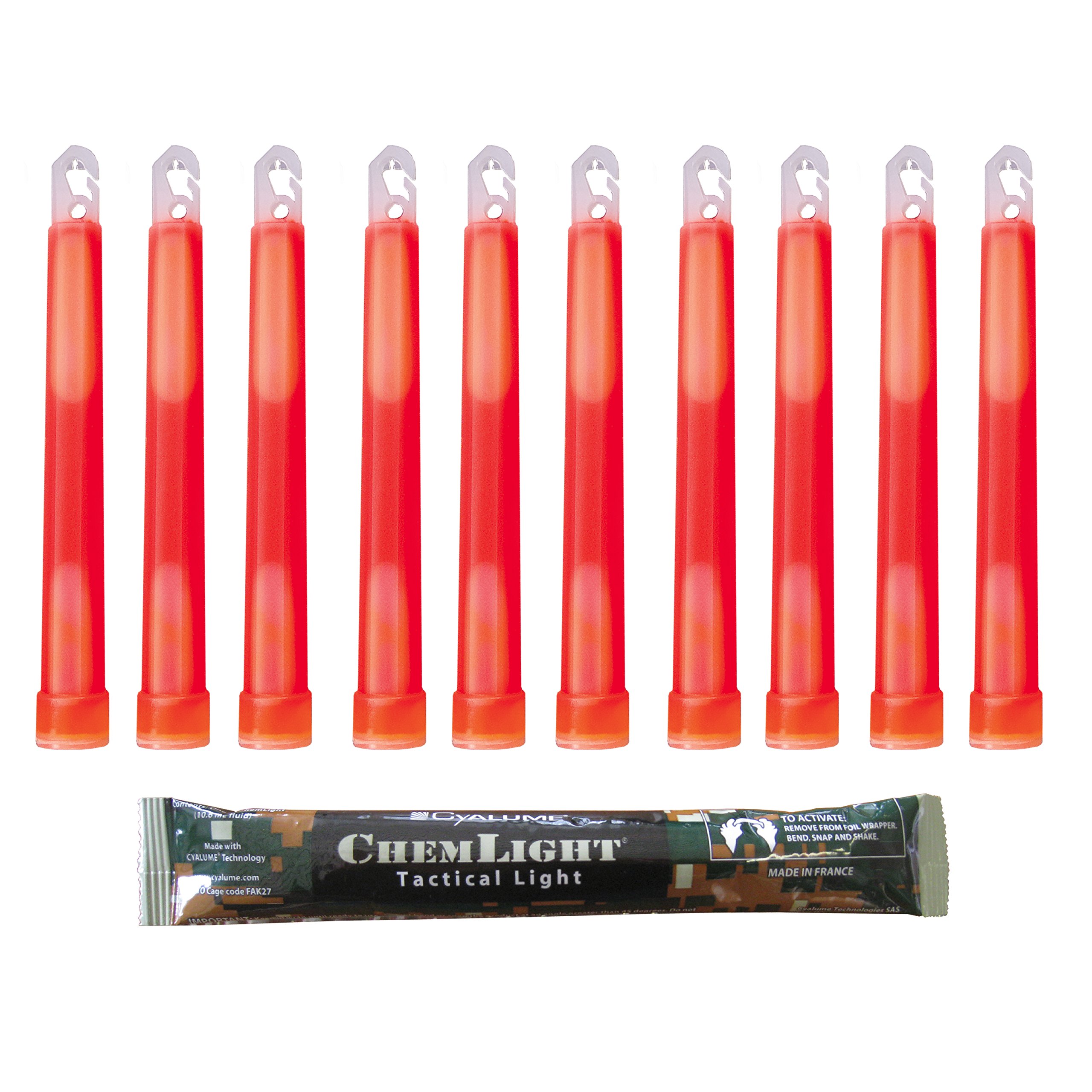Cyalume ChemLight Military Grade Chemical Light Sticks, Red 6" Long, 12 Hour Duration (Pack of 10)