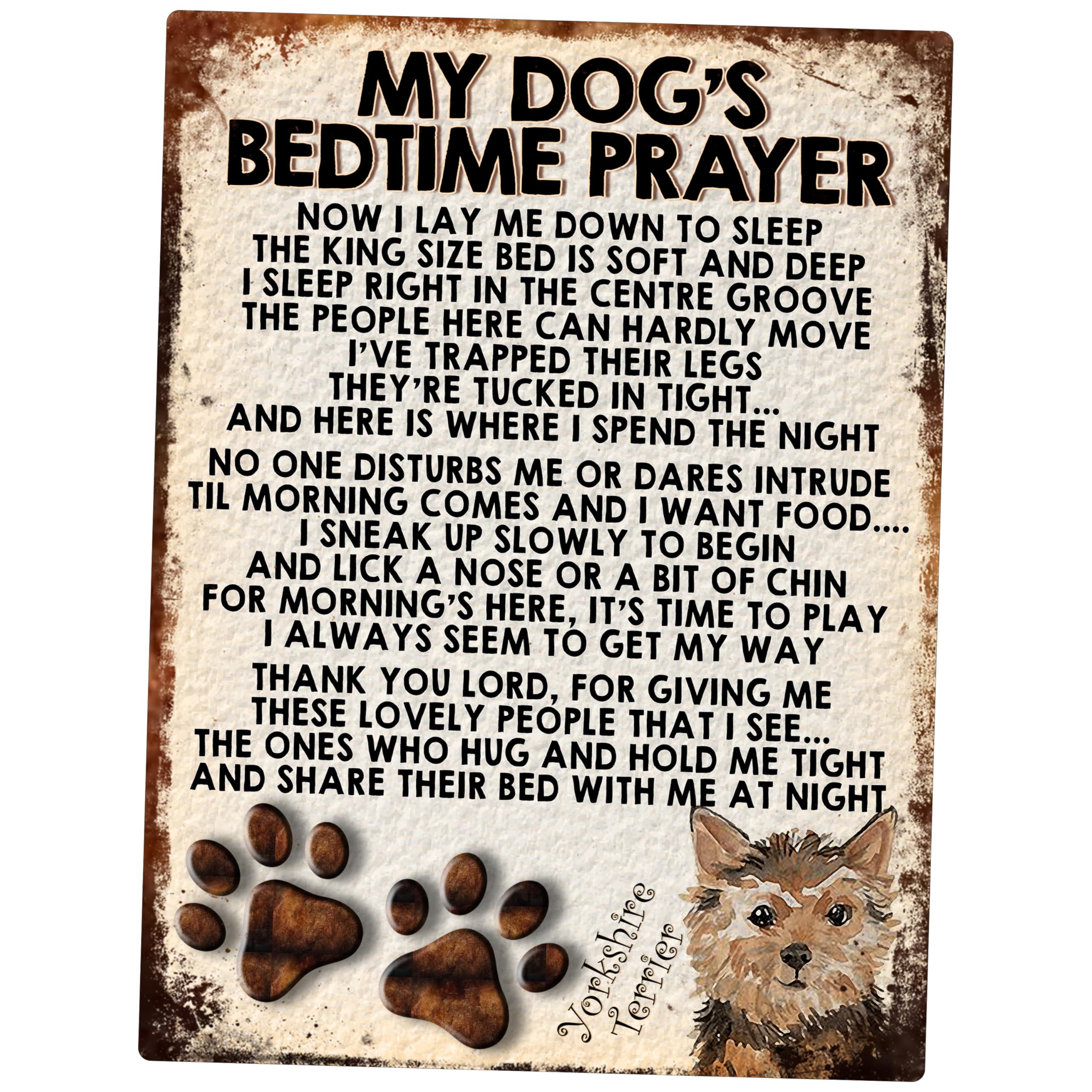 MY DOG'S BEDTIME PRAYER RETRO STYLE METAL TIN SIGN/PLAQUE (YORKSHIRE TERRIER)