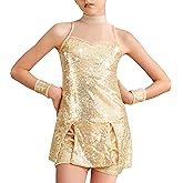 Sanmsoner Girls Sequins Dance Costume Mesh Hip Hop Jazz Dance Outfit Sparkle Suit Sleeveless Top and Shorts