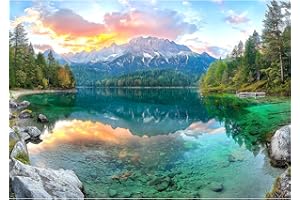 MINIWAN Eibsee Lake Jigsaw Puzzles 1000 Pieces Nature Landscape Puzzles for Adults 1000 Pieces with Letters on Back Hard Impossible Difficult Challenging Family Puzzle Mountain Scenery Lake Puzzles