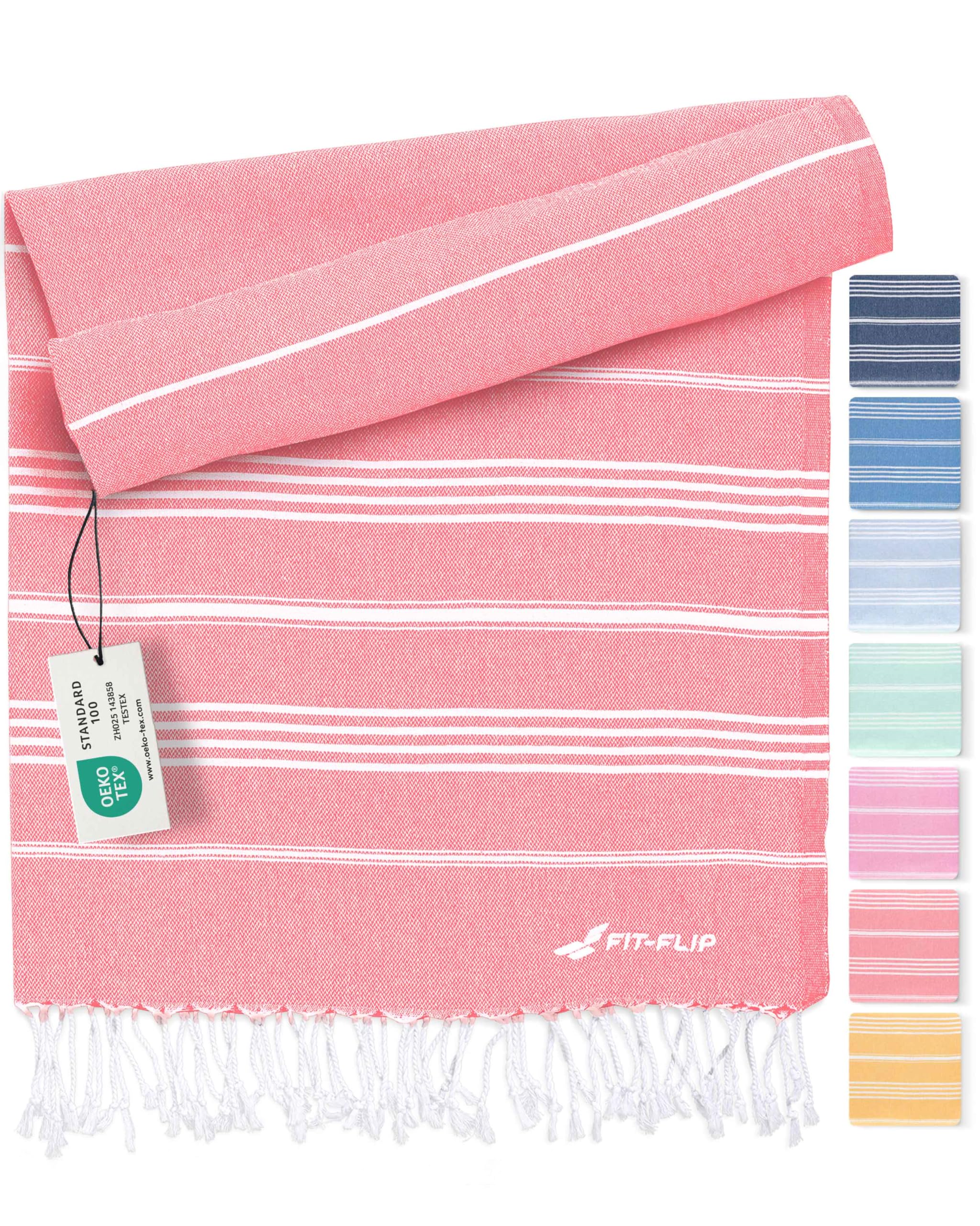 Fit-Flip Hammam Beach Towel XXL Made from 100% Cotton - Quick-Drying Turkish hamam Towels - Large fouta or pestemal Ideal as a Thin Sauna Blanket - Coral – 200x200cm Sultan