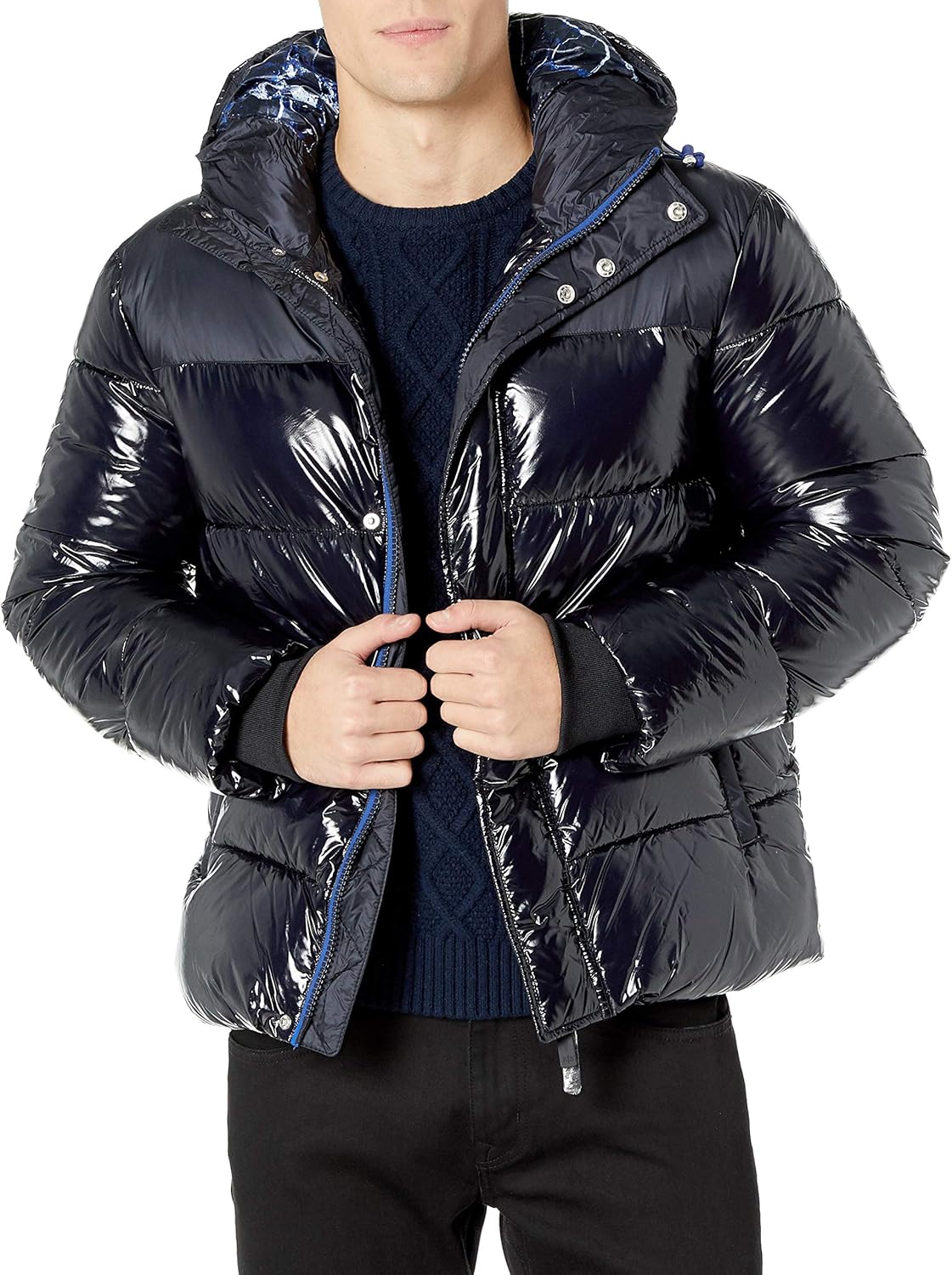 Armani Exchange Men's Shiny Coat Bomber Jacket, Blue (Navy 1510