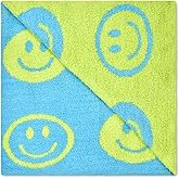 iscream Silky Soft Cozy Knit 56" x 60" Reversible Throw Blanket - Smiley Face, Lime & Turquoise