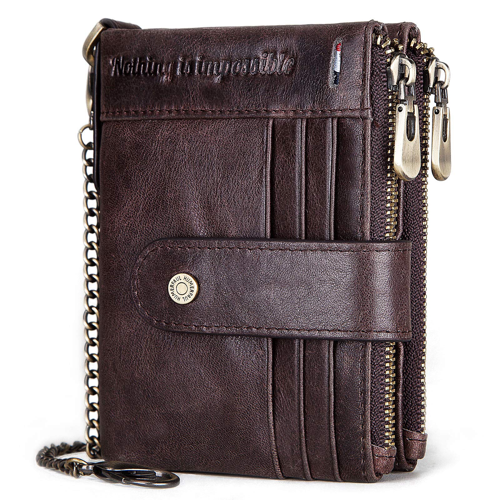 Humerpaul Men's Genuine Leather Wallet with RFID Blocking, Bifold Design, Credit Card Holder, Zipper Coin Pocket, Coffee