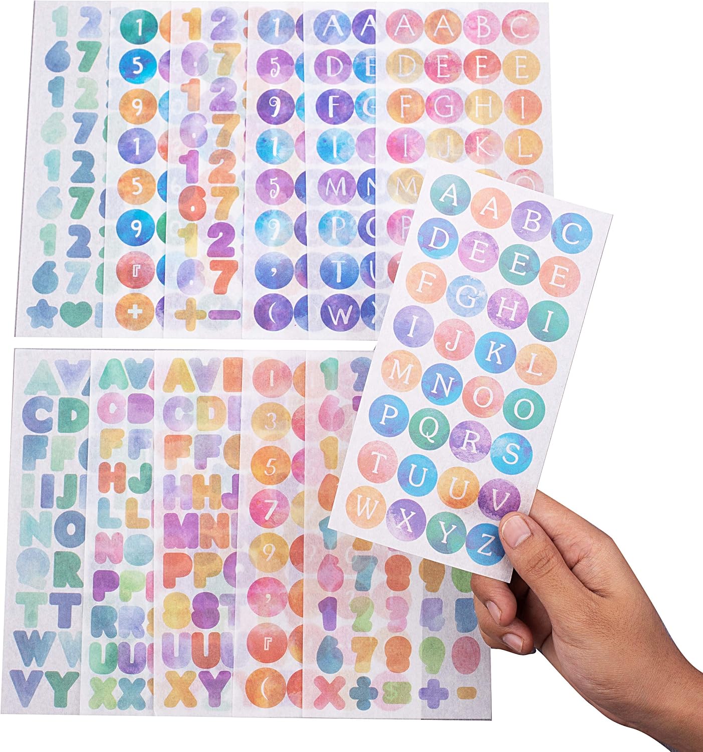 Navy Peony Vibrant Letter and Number Stickers (480 Pieces, 12 Sheets) - Small Alphabet Decals for Crafts, Scrapbooks and Poster Boards