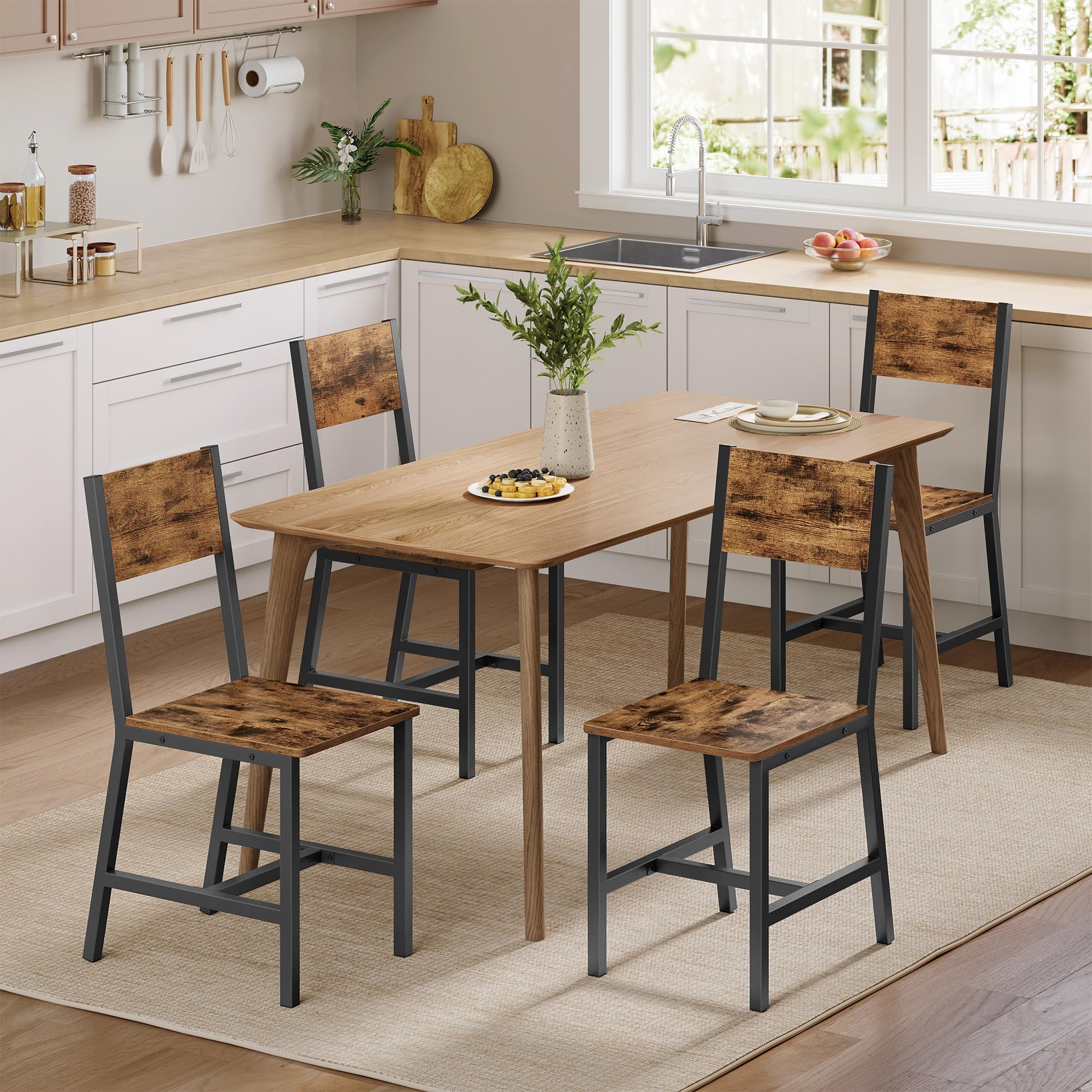 Photo 1 of ** ONLY 2
VASAGLE Dining Chair Set of 4, Rustic Wood Chairs with Metal Steel Frame, Easy to Assemble, Comfortable Seat, Modern Farmhouse Chair for Kitchen, Bedroom, Living Room, Rustic Brown and Ink Black