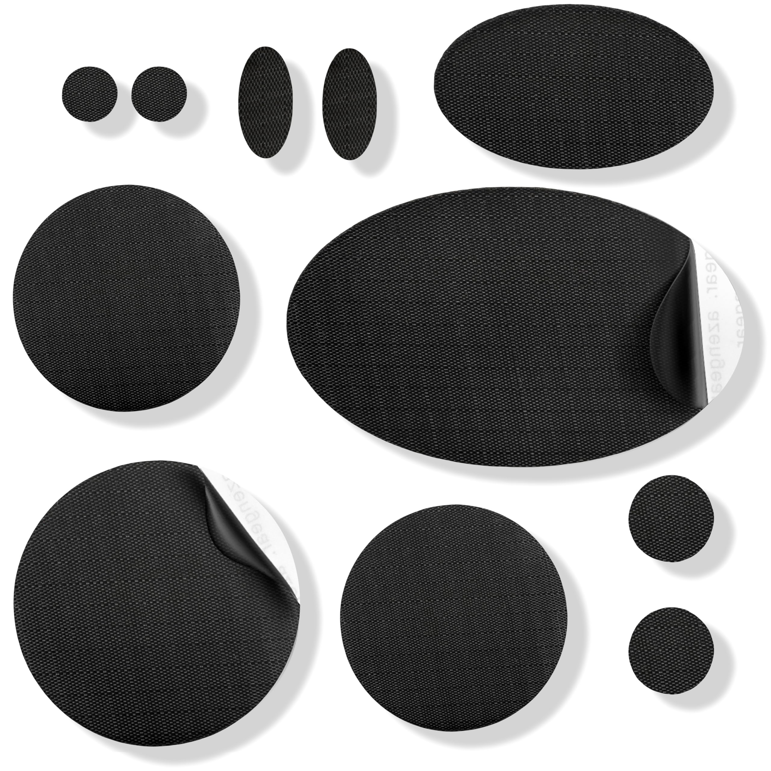 Photo 1 of aZengear Repair Patches - Waterproof, Self-Adhesive, Tear-Cold-Heat-Resistant Nylon Polyester Fix Puffer Coats, Gear, Tents (11 Pieces, Solid Black)