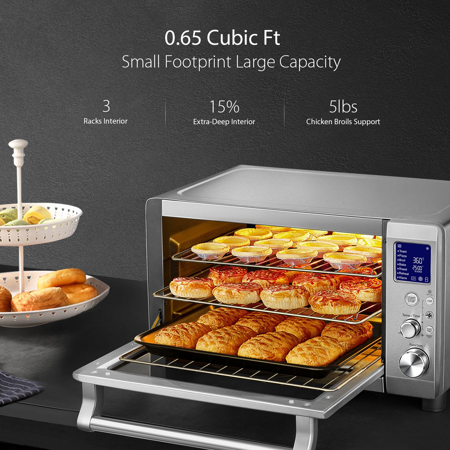 Willsence Toaster Oven Convection Countertop Oven Stainless Steel 4 Slice Digital LCD Display