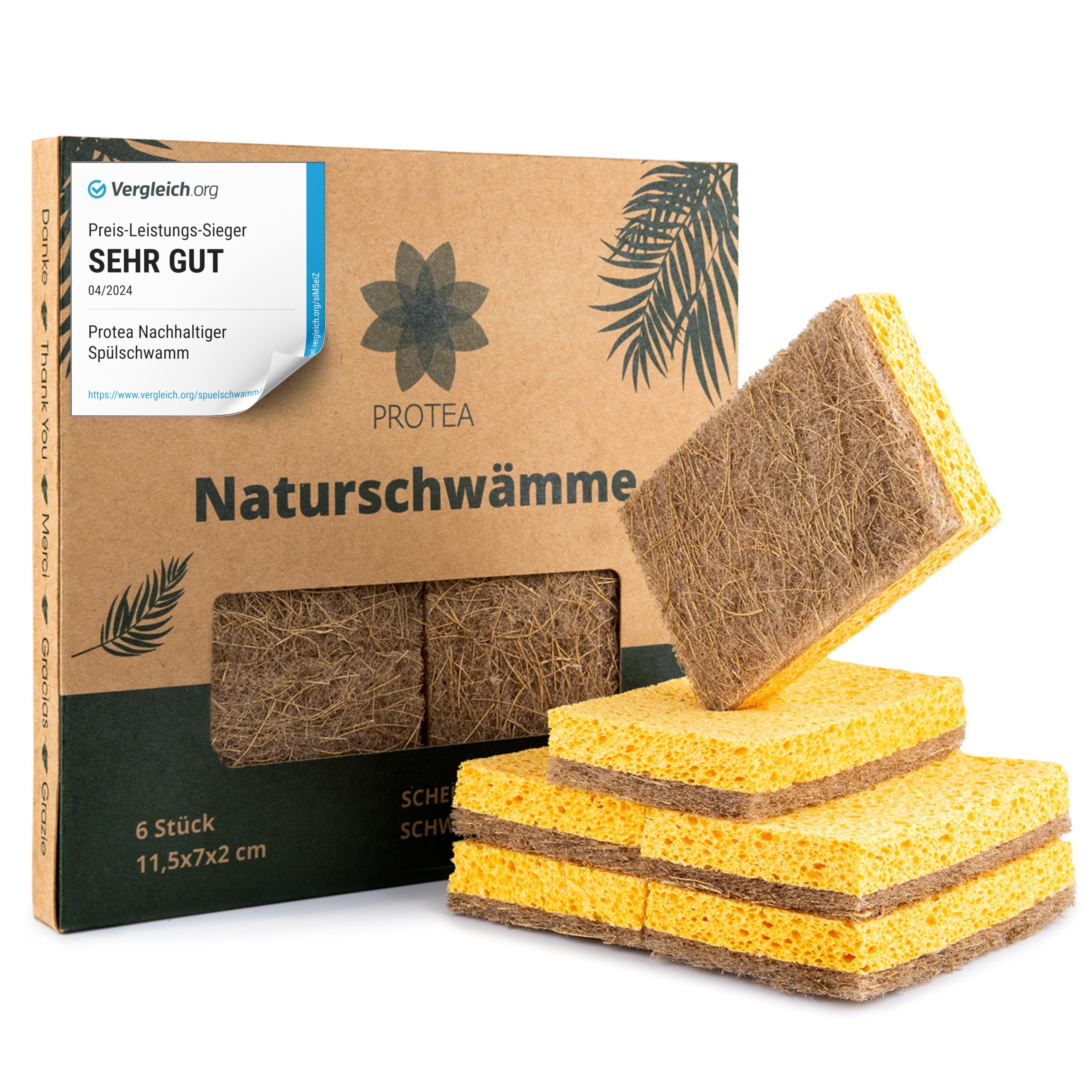 PROTEA Sustainable Dish Sponge Coconut Scrubber (Set of 6) - Reusable Natural Sponge, Kitchen Sponge, Cleaning Sponge - Degradable and Reusable