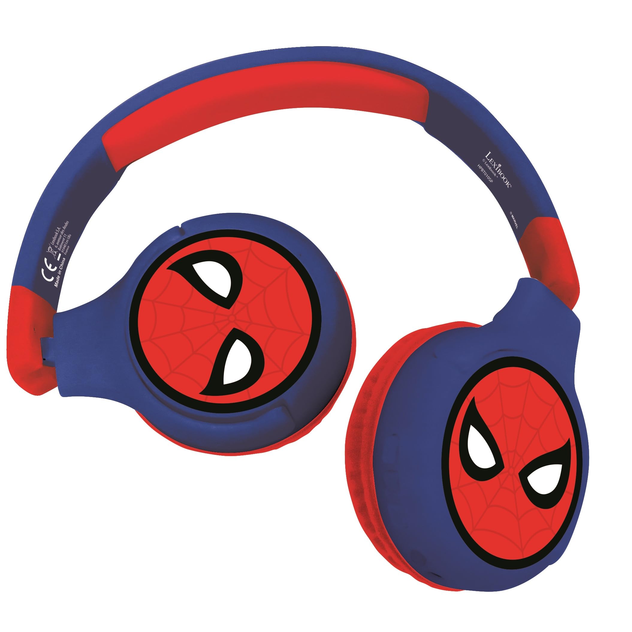 LEXIBOOK, Spiderman, 2-in-1 Bluetooth Headphones Stereo Wireless Wired, Kids Safe for Boys Girls, Foldable, Adjustable, red/blue, HPBT010SP