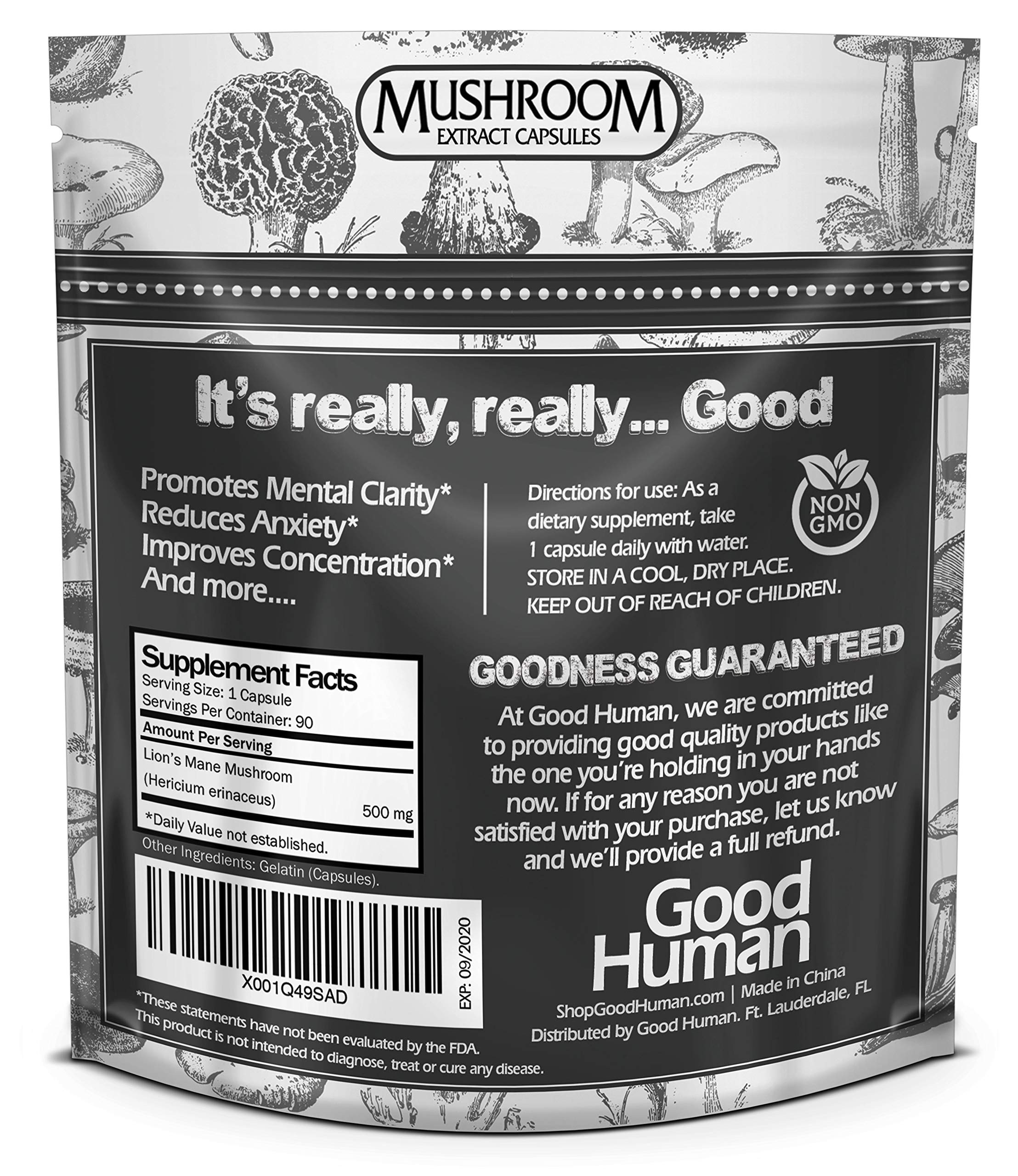 Lions Mane Mushroom Capsule Supplement: 500 Milligram Supplements with Organic Lion\'s Mane Extract - Brain Boost for Memory and Mental Clarity - Immune and Nervous System Support Pills 90 Capsules